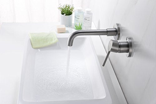 Sumerain Wall Mount Bathroom Faucets Brushed Nickel,Single Handle Wall Mount Faucet with Brass Rough-in Valve - color: Brushed Nickel, size: Right-Handed