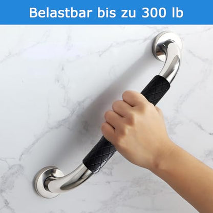 12 Inch Grab Bars for Bathtubs and Showers, Wall Mounted, Stainless Steel Bathroom Safety Grab Bar with Black Grip for Elderly, Handicap, Waterproof & Slip-Proof - color: black-12”-1pack