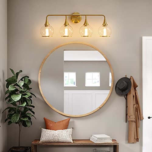 Gold Bathroom Vanity Light 4-Light Bathroom Vanity Light Fixtures Over Mirror with Clear Glass Shade 30.7 inch Wall Sconce Lighting Bath(Exclude E26 Bulb) - color: Gold, size: 4 Light