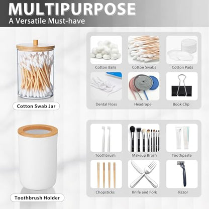 Bathroom Accessories Set 5Piece White Bathroom Sets, Toothbrush Holder, Toothbrush Cup, Lotion Soap Dispenser, Soap Dish and Qtip Holder Bathroom Decor - style: White