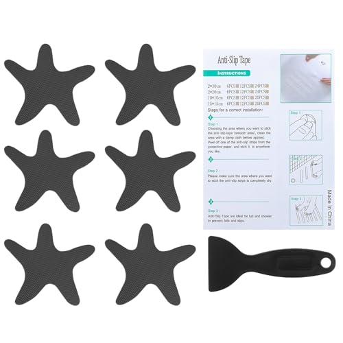 PATIKIL Bathtub Non Slip Stickers 3.86x3.86 Inch, 6 Pack Starfish Safety Shower Floor Anti Slip Stickers with Adhesive Decals Scraper for Bath Tub Shower Floor Stair, Black - color: Black