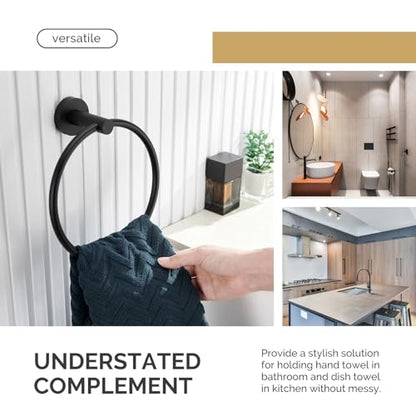 Angle Simple Matte Black Hand Towel Ring, Swivel Towel Holder Wall Mount | Sturdy Stainless Steel, Easy Move Back and Forth, Silent Gasket Smooth Rotation, Use in Bathroom Shower Kitchen Vanity Sink - color: Matte Black
