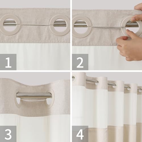 eachope Extra Long No Hooks Needed Linen Textured Shower Curtain with Snap-in Fabric Liner Set,Cream Hotel Luxury Decor Shower Curtains for Bathroom,Waterproof & Washable,71Wx86H | Extra Long,230GSM Thick Fabric,Hotel Luxury Decor,Mesh Top Window,Bottom M