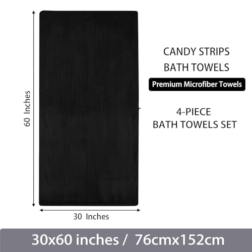 4 Piece Bath Towels, 30"x60" Microfiber Towels Set, Black | Large Bathroom Towels, Soft Touch, Highly Absorbent, Quick Dry, Lint Free, Long-Lasting, Family Use, Guest Bath & Daily Use - color: Black, size: 30x60 Bath Towels of 4
