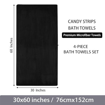 4 Piece Bath Towels, 30"x60" Microfiber Towels Set, Black | Large Bathroom Towels, Soft Touch, Highly Absorbent, Quick Dry, Lint Free, Long-Lasting, Family Use, Guest Bath & Daily Use - color: Black, size: 30x60 Bath Towels of 4