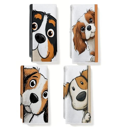 4 Pcs Funny Dog Kitchen Towels, Cute Dogs Gifts Decorative Dish Towels - color: Multi0232