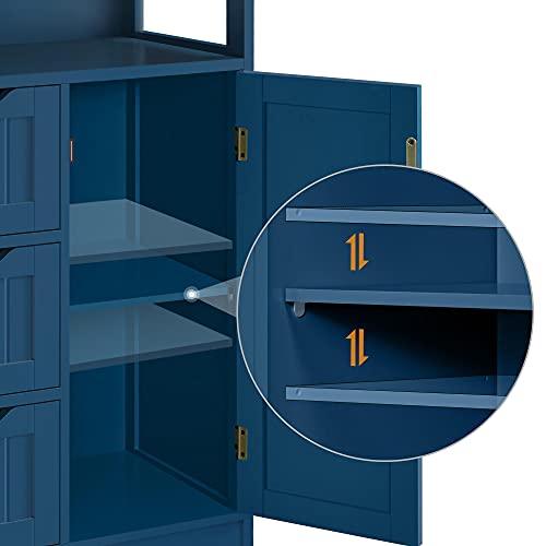 Topeakmart Free Standing Wood Bathroom Floor Cabinet, Navy Blue | Storage Cabinet with 3 Drawers and Cupboard, for Hallway/Entryway/Living Room Accent Furniture - color: Navy Blue