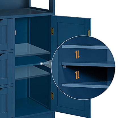 Topeakmart Free Standing Wood Bathroom Floor Cabinet, Navy Blue | Storage Cabinet with 3 Drawers and Cupboard, for Hallway/Entryway/Living Room Accent Furniture - color: Navy Blue