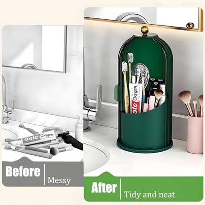 JEESA Dustproof Toothbrush Holder with Cover, All Green | 360° Rotating, 180° Sliding Lid, 3 Slots, Toothbrush Organizer, for Bathroom Countertop - color: All Green