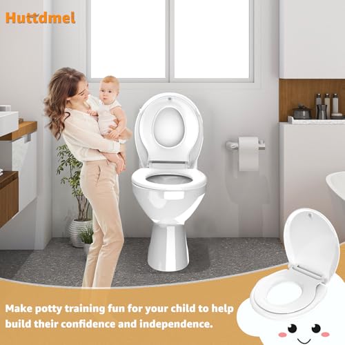 Toilet Seat with Toddler Seat, Potty Training Toilet Seat Round 2 in 1 Soft Close Quiet No Slapping, Magnetic Absorption, Easy to Install and Clean,White - color: White, size: Round 16.5inch with Baby Seat & Magnetic