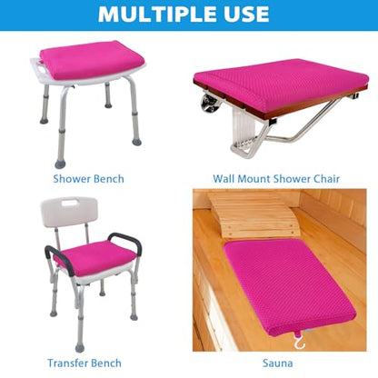 AEROiVi Shower Seat Cushion Non-Slip Silicone Bottom 3D Mesh Washable Pink | Soft Shower Chair Cushion for Benches Quick Drying Washable Mat 3D Mesh Pad with Hook Design Elderly Handicap Disabled - size: Pink
