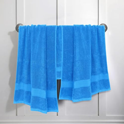 Feather & Stitch 100% Cotton Bath Towel Set of 6, 625 GSM Ultra Soft Highly Absorbent 2 Bath Towels, 2 Hand Towels & 2 Washcloth - Luxury Quick Dry Shower Towels. (Deep Cyan) - color: Deep Cyan