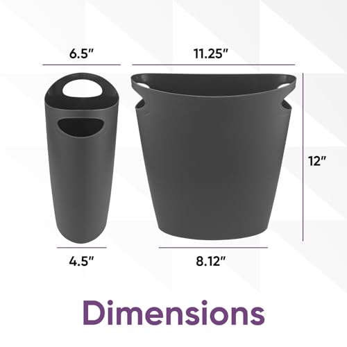 Superio Slim Bathroom Trash Can 2 Gallon Grey Plastic Small Compact Waste Basket for Bedroom, Dorm, Under Office Desk Dustbin - size: Grey