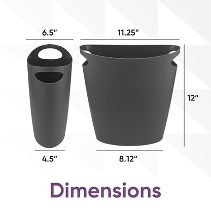 Superio Slim Bathroom Trash Can 2 Gallon Grey Plastic Small Compact Waste Basket for Bedroom, Dorm, Under Office Desk Dustbin - size: Grey
