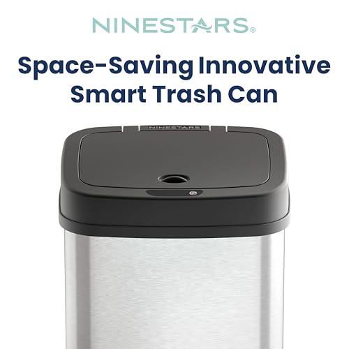 Ninestars 3 Gallon Automatic Trash Can, 12L Touchless Motion Sensor Bathroom or Bedroom Garbage Can with Odor-Sealing Lid, Rectangular Stainless Steel Base, Black Lid - color: Black