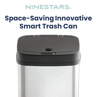 Ninestars 3 Gallon Automatic Trash Can, 12L Touchless Motion Sensor Bathroom or Bedroom Garbage Can with Odor-Sealing Lid, Rectangular Stainless Steel Base, Black Lid - color: Black