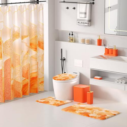 XLHOMO Bathroom Set - 26PC Bathroom Set with Shower Curtain and Rugs, Bathroom Accessory Set, Orange Bathroom Accessories Set, Trash Can & Soap Dispenser - style: Orange&Gold