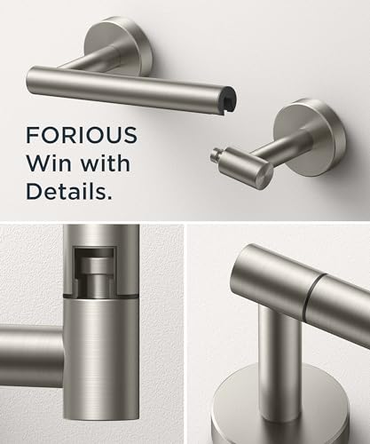 FORIOUS Commercial Toilet Paper Holder Wall Mount Bathroom Tissue Holder | Brushed Nickel | SUS304 Stainless Steel Rustproof | Double Post Pivoting Toilet Paper Roll Holder | Screw-In | Round Base - color: Stainless Steel