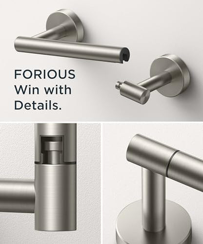 FORIOUS Commercial Toilet Paper Holder Wall Mount Bathroom Tissue Holder | Brushed Nickel | SUS304 Stainless Steel Rustproof | Double Post Pivoting Toilet Paper Roll Holder | Screw-In | Round Base - color: Stainless Steel