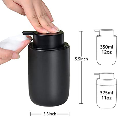BosilunLife Foaming Soap Dispenser Set - Black Ceramic Foam Hand Dispenser | 12oz Soap Dispenser Set with Rust Proof Pump, 4Pcs Clear Stickers for Kitchen, Bathroom - 2 Pack - color: Black-foam Pump