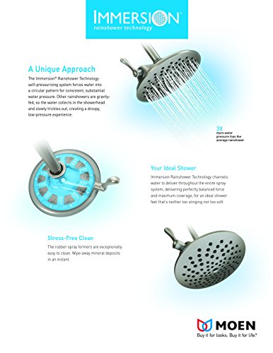 Moen Velocity Brushed Nickel Two-Function Rainshower 8-Inch Shower Head with Immersion Technology for a High-Pressure Rinse, S6320BN - color: Brushed Nickel, style: Basic