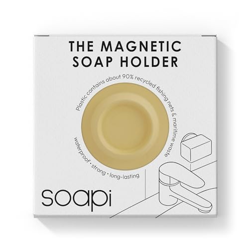 Magnetic Soap Holder – No-Drill Installation – Space-Saving Wall Soap Dish – Wall Mounted, Eco-Friendly Bar Soap Holder – Recycled Ocean Plastic – Stick Anywhere - Soapi (Yellow) - color: Yellow