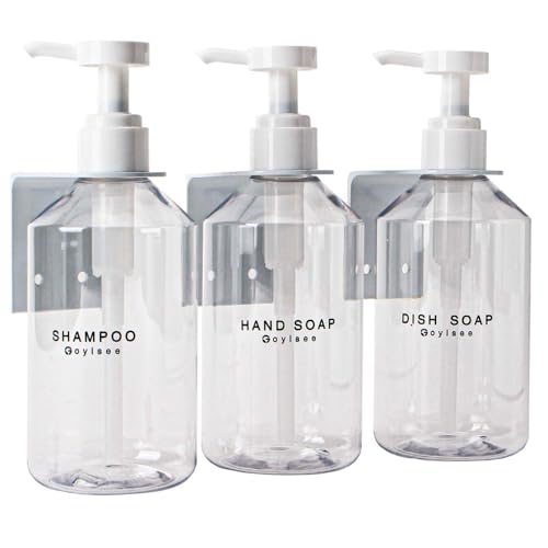 3-Chamber Shampoo & Conditioner Dispenser - Wall-Mounted Soap Dispenser Plastic Bottles with 4CC Pumps, No Drill Installation, Refillable for Bathroom, RV, Commercial Use Clear - color: Clear