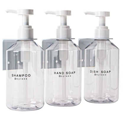 3-Chamber Shampoo & Conditioner Dispenser - Wall-Mounted Soap Dispenser Plastic Bottles with 4CC Pumps, No Drill Installation, Refillable for Bathroom, RV, Commercial Use Clear - color: Clear