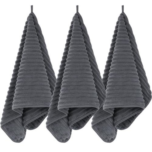 3-Piece Hand Bath Towels 14 X 29.6 Inchs, Quick-Dry Microfiber Washcloths with Hanging Loop, Soft & Absorbent Face Towels for Bathroom Kitchen Gym Travel - color: 3dark Grey