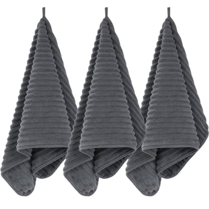 3-Piece Hand Bath Towels 14 X 29.6 Inchs, Quick-Dry Microfiber Washcloths with Hanging Loop, Soft & Absorbent Face Towels for Bathroom Kitchen Gym Travel - color: 3dark Grey