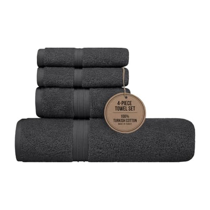Bathroom Towels Set of 4 - Soft & Absorbent 100% Cotton, Extra Soft - Includes 1 Bathroom Towel (28" x 56"), 1 Hand Towel (16"x28") and 2 Washcloths (12"x12") - Anthracite Gray - color: Anthracite, size: 4-Piece Bath Towel Sets