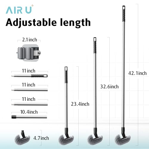 Toilet Bowl Brush with Long Handle, 23-42inch Adjustable 4-Section Aluminum Pole, Durable Nylon Bristles, No Bending Bathroom Cleaning Brush for Seniors, Pregnant Women, Back Pain Sufferers, Janitors