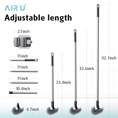 Toilet Bowl Brush with Long Handle, 23-42inch Adjustable 4-Section Aluminum Pole, Durable Nylon Bristles, No Bending Bathroom Cleaning Brush for Seniors, Pregnant Women, Back Pain Sufferers, Janitors