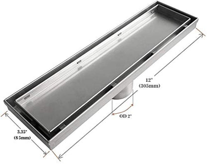 Neodrain 12" Brushed Linear Shower Drain,2-in-1 Flat& Tile Insert Cover | 304 Stainless Steel,Fast Drainage, Durable,Rectangle Shower Floor Drain with Adjustable Feet,Hair Strainer,Fits Bathrooms - color: Stainless Steel, size: 12 In