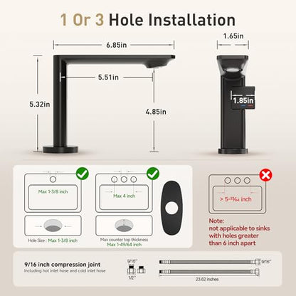 Modern Single Hole Bathroom Faucet, Luxury Matte Black Bathroom Sink Faucet | Solid Brass Body & Premium Ceramic Valve, Centerset 4 Inch, Spot-Free Finish & Anti-Splash Design - color: Matte Black（Set of 1)