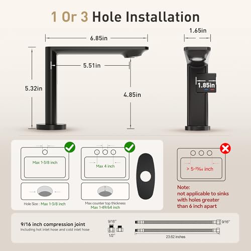 Modern Single Hole Bathroom Faucet, Luxury Matte Black Bathroom Sink Faucet | Solid Brass Body & Premium Ceramic Valve, Centerset 4 Inch, Spot-Free Finish & Anti-Splash Design - color: Matte Black（Set of 2)