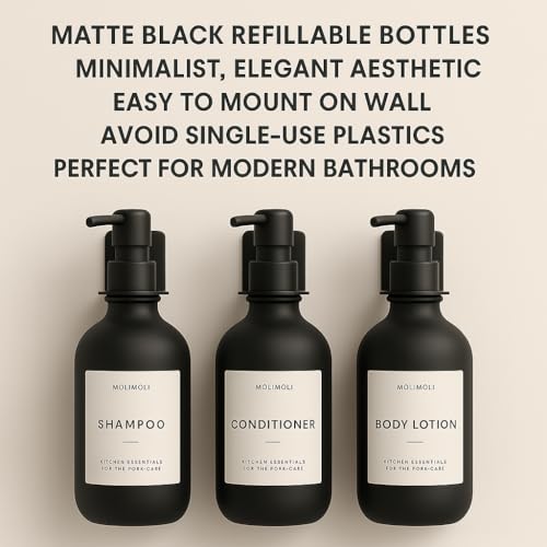 Molimoli Soap Dispenser, Bathroom Soap Dispenser Set, Glass Dispenser, Soap Dispenser for Kitchen, Kitchen Soap Dispenser Pump, 500ml/16.9 Oz, Set of 3, Black