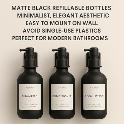Molimoli Soap Dispenser, Bathroom Soap Dispenser Set, Glass Dispenser, Soap Dispenser for Kitchen, Kitchen Soap Dispenser Pump, 500ml/16.9 Oz, Set of 3, Black