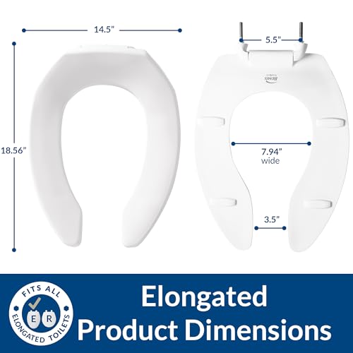 BEMIS 1955SSCT Commercial Open Front Plastic Toilet Seat, Heavy Duty Industrial No Slam Seat without Lid, Secure Installation, Made in USA, Elongated, White - size: Elongated