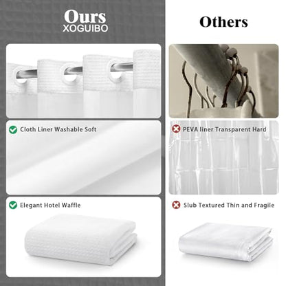 No Hook Shower Curtain with Liner Set Hotel Waffle Curtain White 72W X 75L | Washable Snap in Fabric Liner, Mesh Top Window, Waffle Hotel Style Shower Curtain Set - color: White, size: Standard 72"W x 75"L