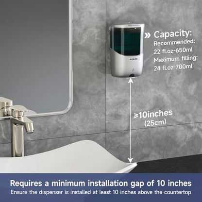 AIKE Liquid Automatic Soap Dispenser,Power by 4*AA Batteries for Bathroom | 5-level adjustable for Home and Small Business(Batteries Not Included),No-Drill and Screw Wall Mount for Space-Saving,AK1216 - color: Silver