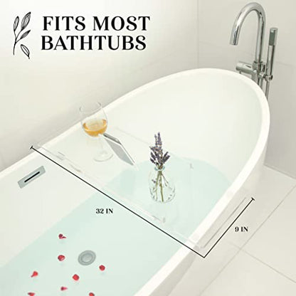 30" Supreme- Clear Bathtub Tray Caddy Tub Shelf - Spa Board Luxury Bathroom Bath tub Table - Acrylic Tub Caddy Fits Across Bathtubs - Book Rack, iPad and Wine Glass Holder - size: 30"
