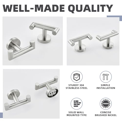 Brushed Nickel Bathroom Double Towel Hooks, 2 Pack, Wall Mounted | 304 Stainless Steel, Rust-resistant for Bathroom Shower Laundry Room, Heavy-duty 11 lbs Robe Hooks, Towels, Clothes Storage - color: Brushed Nickel