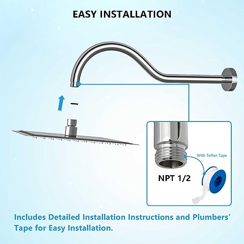 Lordear Wall Mounted Shower Arm, 10 Inch Shower Pipe with Flange, 1/2 NPT S-Shape Shower Stem for Shower Head, Chrome - color: Chrome