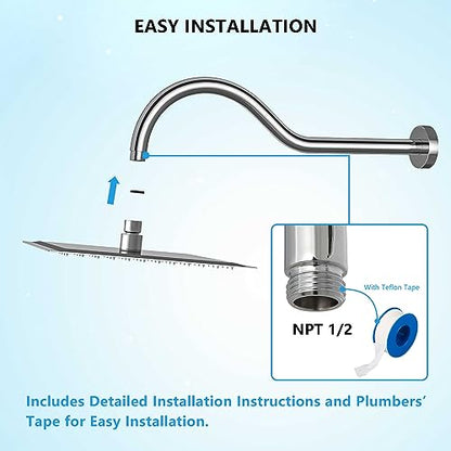 Lordear Wall Mounted Shower Arm, 10 Inch Shower Pipe with Flange, 1/2 NPT S-Shape Shower Stem for Shower Head, Chrome - color: Chrome