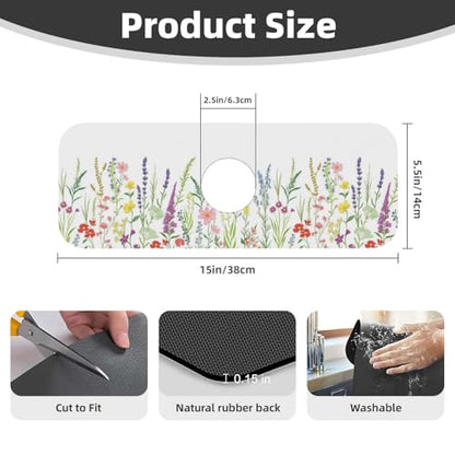 Wildflowers Floral Flower Kitchen Sink Splash Guard Faucet Mat Super Absorbent Fast Drying Mat Sink Gadgets-Fast Drying Pad Sink Mat For Kitchen Bathroom (15" X 5.5" ) - color: Wildflowers
