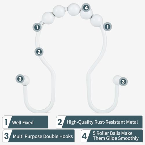 Shower Curtain Hooks, OEH Shower Curtain Rings, White Shower Curtain Hooks Rust Proof, Smooth Gliding Metal Shower Curtain Rings Rust Proof, Double Shower Rings for Curtain, 12 Pcs, White - color: White, size: Classic Double Hooks