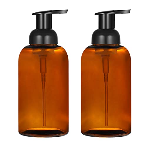 2 Pack Amber Glass Jar Soap Dispenser with Foaming Pump, 13 Ounce Amber Round Bottles Dispenser with Foaming Pump | Foam Soap Dispenser, Stainless Steel Pump, Bathroom Soap Dispenser Set, Home Decor
