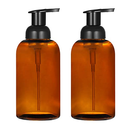 2 Pack Amber Glass Jar Soap Dispenser with Foaming Pump, 13 Ounce Amber Round Bottles Dispenser with Foaming Pump | Foam Soap Dispenser, Stainless Steel Pump, Bathroom Soap Dispenser Set, Home Decor