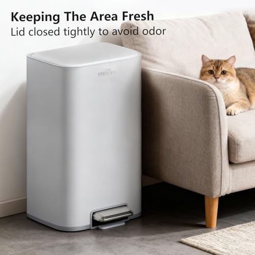 mVm 10.6 Gal Kitchen Trash Can, Tall Step Trash Can with Lid, Smooth Edge Garbage Bin for Home Office (Cement) - color: Cement, size: 10.6Gal